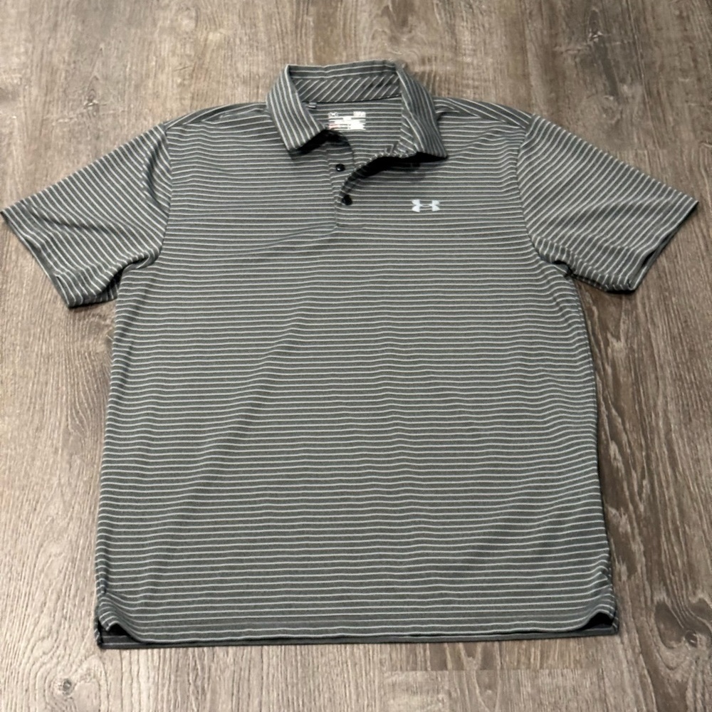 Golf Under Armour Gray Striped heat gear Polo Shirt